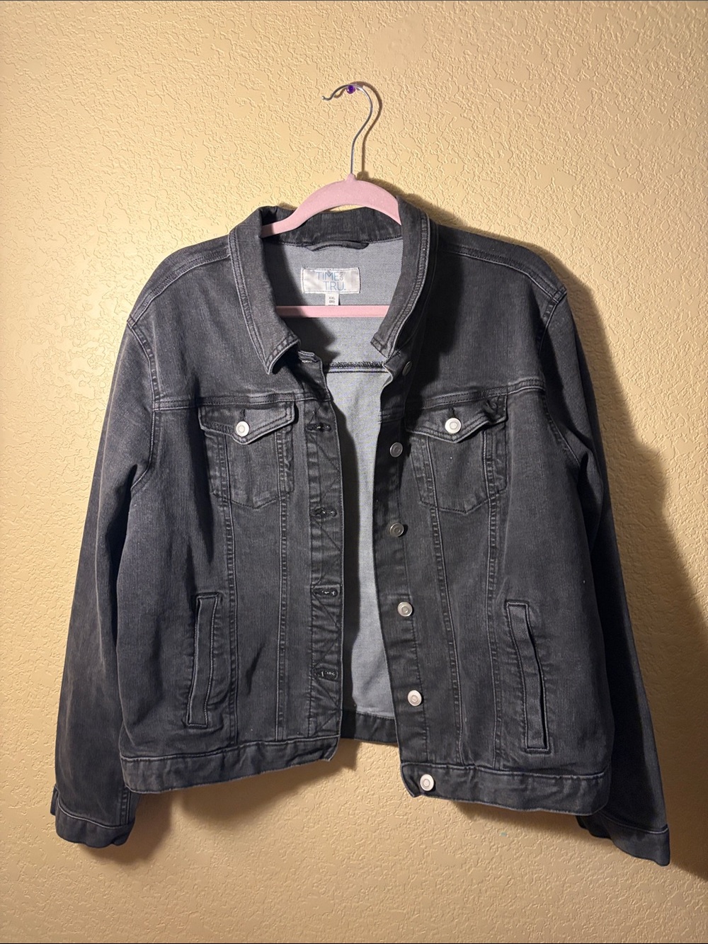 Time and Tru Black Denim Jacket with Button Front